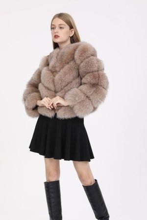 Blană naturală din vulpe polara cappuccino cu interior piele naturală model 2 în 1 se face si vesta
