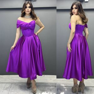 Rochie midi din tafta cu corset si balene pe talie - imagine 3