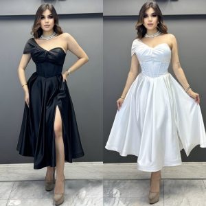 Rochie midi din tafta cu corset si balene pe talie - imagine 2