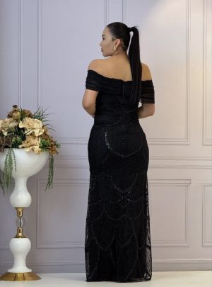 Rochie lungă elegantă din dantela cu perle si umerii căzuți - imagine 3