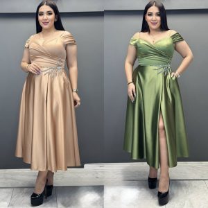 Rochie midi elegantă despicata pe picior in bretele cu aplicații pe talie - imagine 2