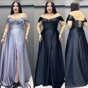 Rochie lungă de ocazie cu șliț pe picior si corset reglabil