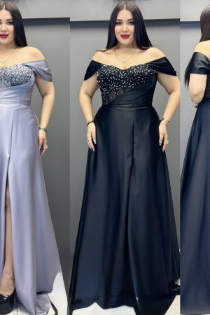 Rochie lungă de ocazie cu șliț pe picior si corset reglabil