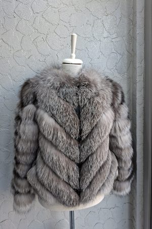Blană naturală de vulpe argintie in V model 2 în 1 se face și vestă