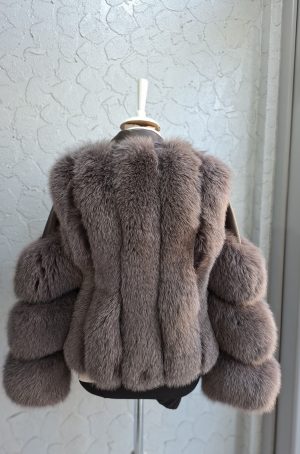 Geacă din piele naturală maro cu blană naturală de  vulpe - imagine 2