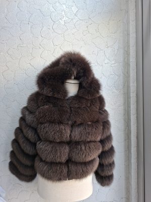 Blană naturală de vulpe maro  cu gluga  model 2 în 1 se face și vestă