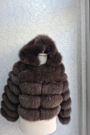 Blană naturală de vulpe maro cu gluga model 2 în 1 se face și vestă