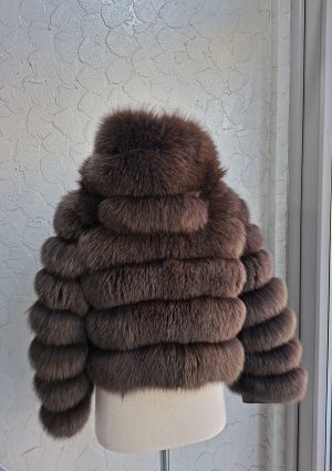 Blană naturală de vulpe maro  cu gluga  model 2 în 1 se face și vestă - imagine 2