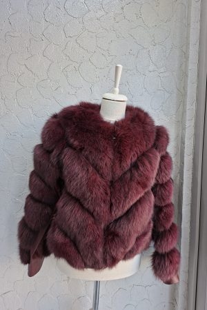 Blană naturală de vulpe Burgundy (vișiniu) model 2 în 1 se face și vestă